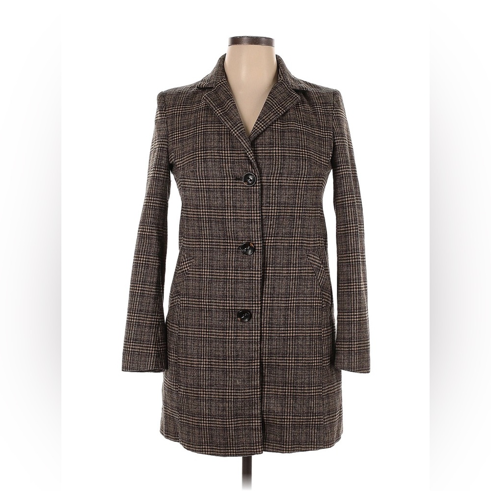Maralyn & Me Womens Brown Multi Plaid Winter Coat Size Small